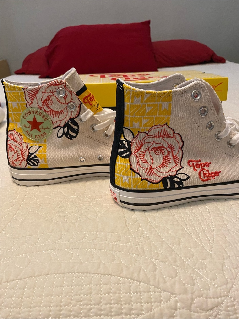 Converse Topo Chico New High-Top Sneakers in Natural with Yellow & Red Accents - Picture 4 of 12